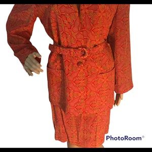 Size 12: Vintage Evan-Picone Petites Women’s 2 Piece Orange Skirt Suit & Belt